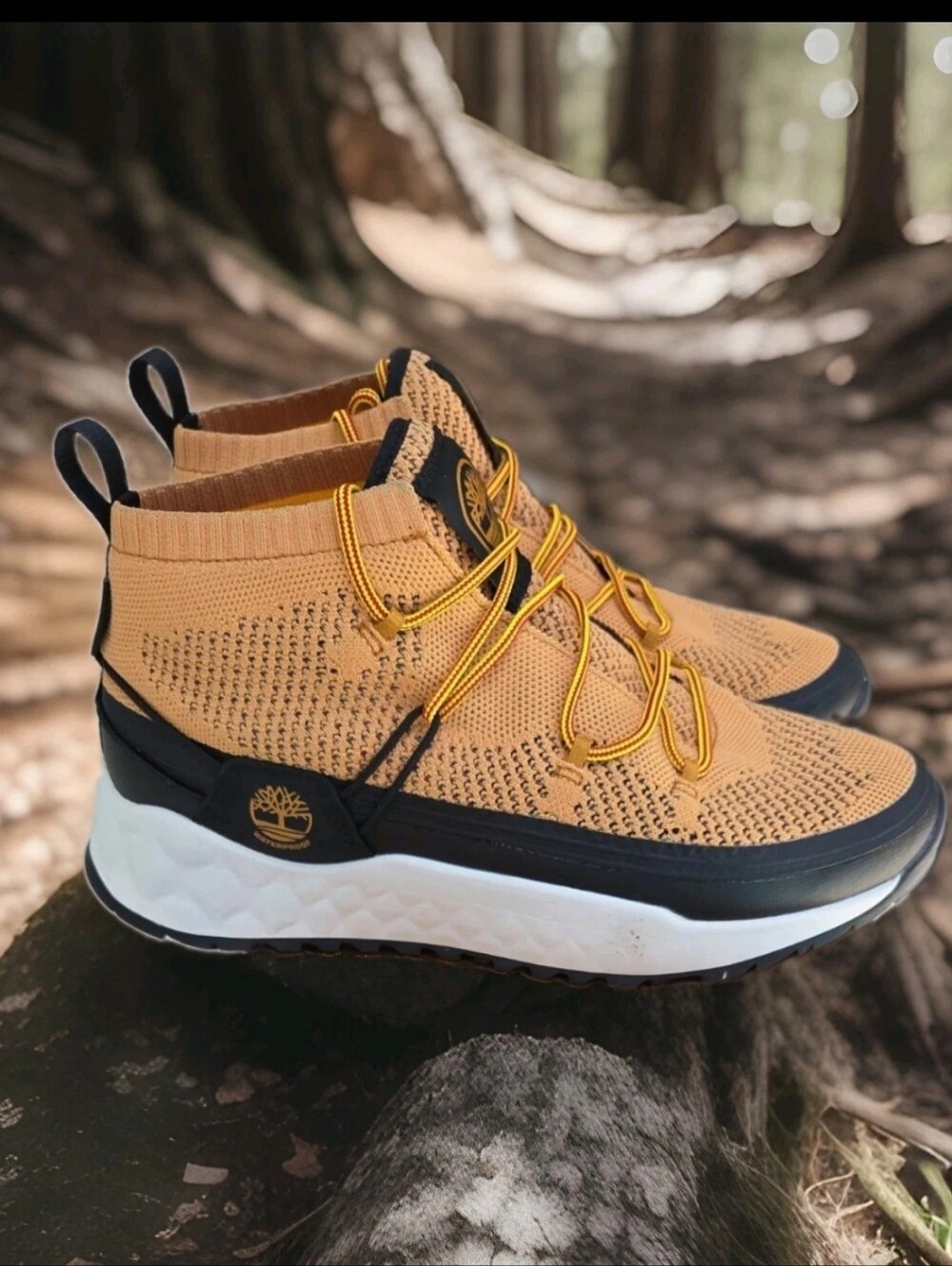 New Timberland Solar Wave Men's Tan Knit Lace-Up Sneakers Size 9.5